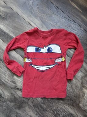 GAP Red Long Sleeve Lightning Car Face Pajama Top